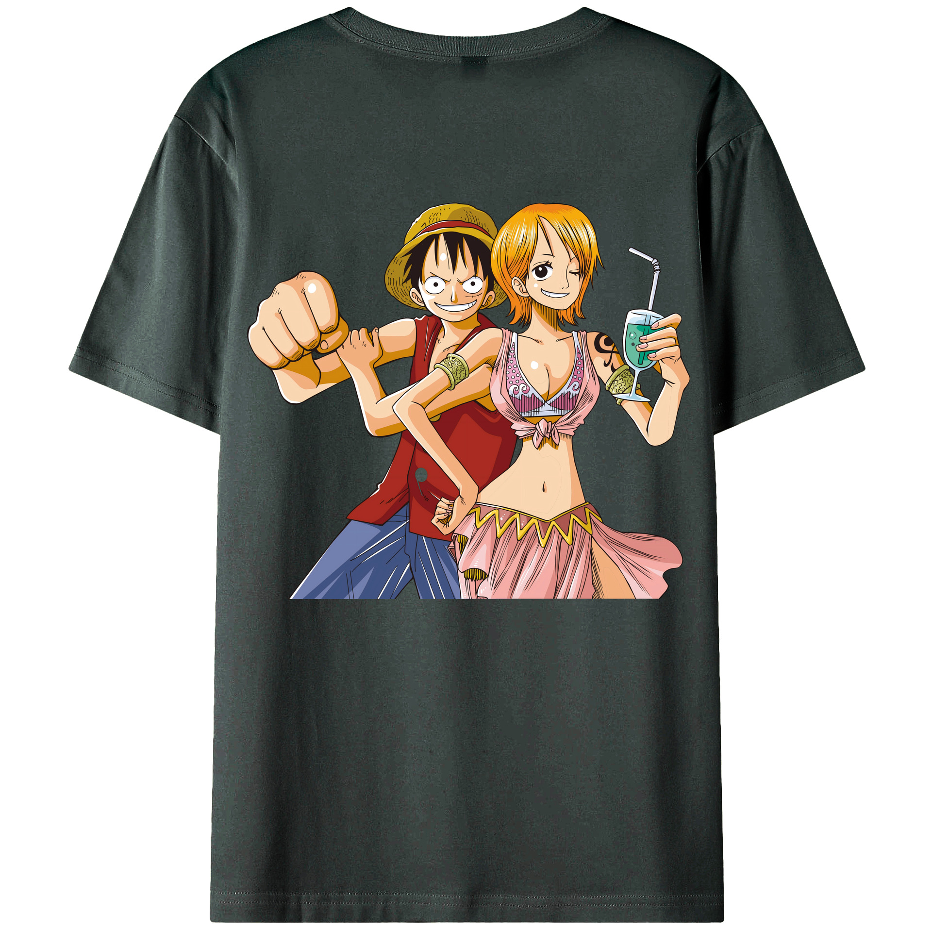 ワンピース モンキー・D・ルフィ ONE PIECE Monkey D. Luffy 綿100％ メンズ半袖Tシャツ（バックプリント） 通気性